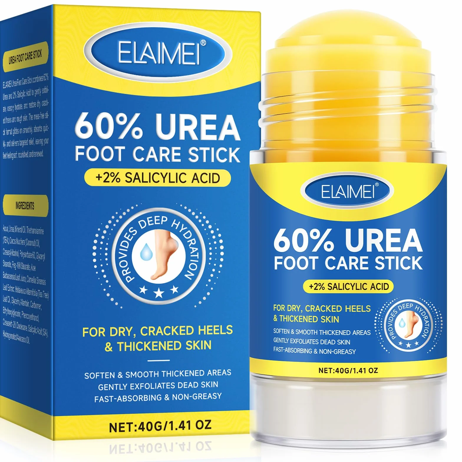 Bâton Réparateur Pieds Urée 60% Acide Salicylique 2% Soin Intensif Talons Fendillés Peau Très Sèche Stick Hydratant Absorption Rapide