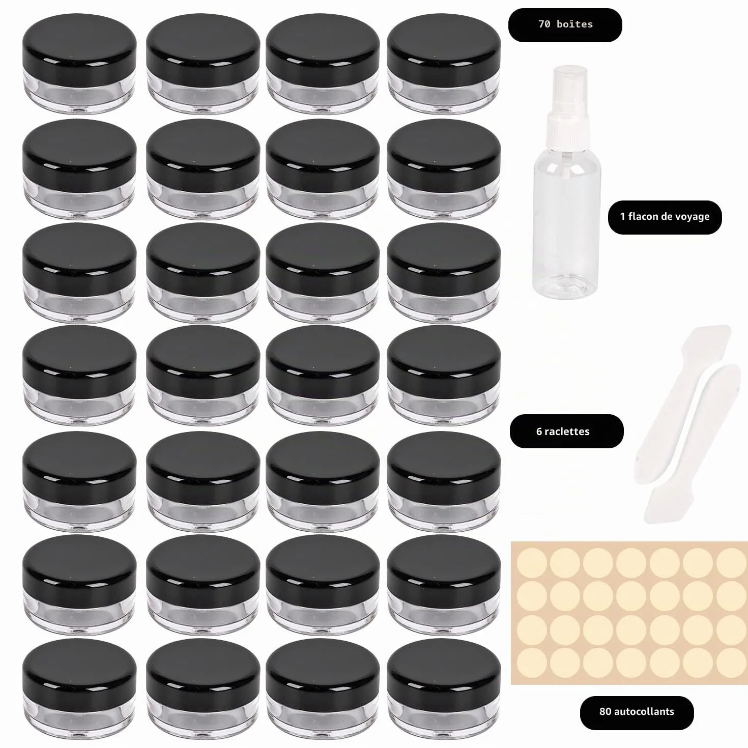 70 Pièces pot cosmétique vide 5ml Noir petit récipient cosmétique