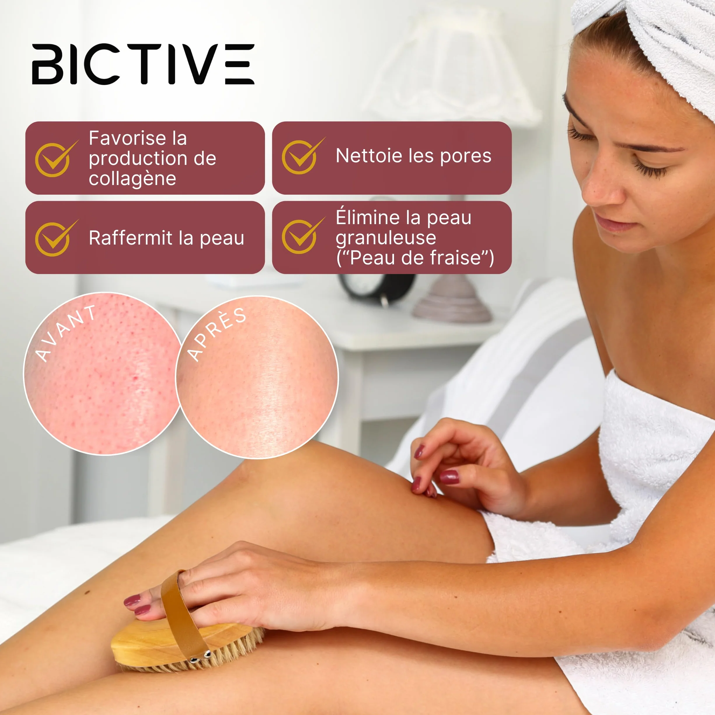 Kit Premium de 2 Brosses de Corps à Sec avec Poils Naturels - Brosse Exfoliante pour le Corps, Brossage à Sec Cellulite, Drainage Lymphatique