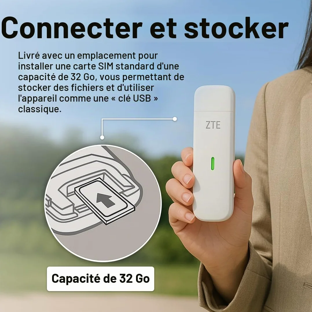 ZTE MF833 Dongle USB CAT4 4G débloqué 150 Mbps multibande Garantie 2 Ans Blanc