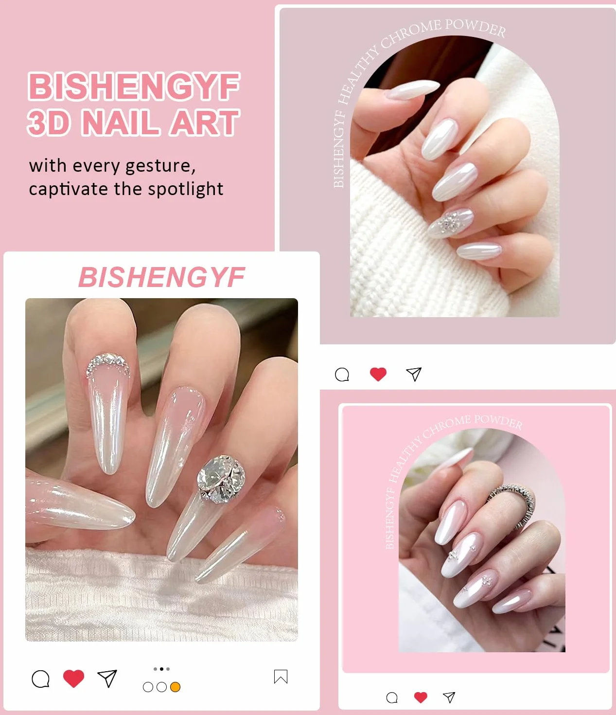 Poudre Chrome Ongle Nacrée Rose Effet Féerique Aurora Blanche Perle Chrome Ongle Effet Glace Transparente Paillettes Ongles Effet Miroir Nail Art DIY