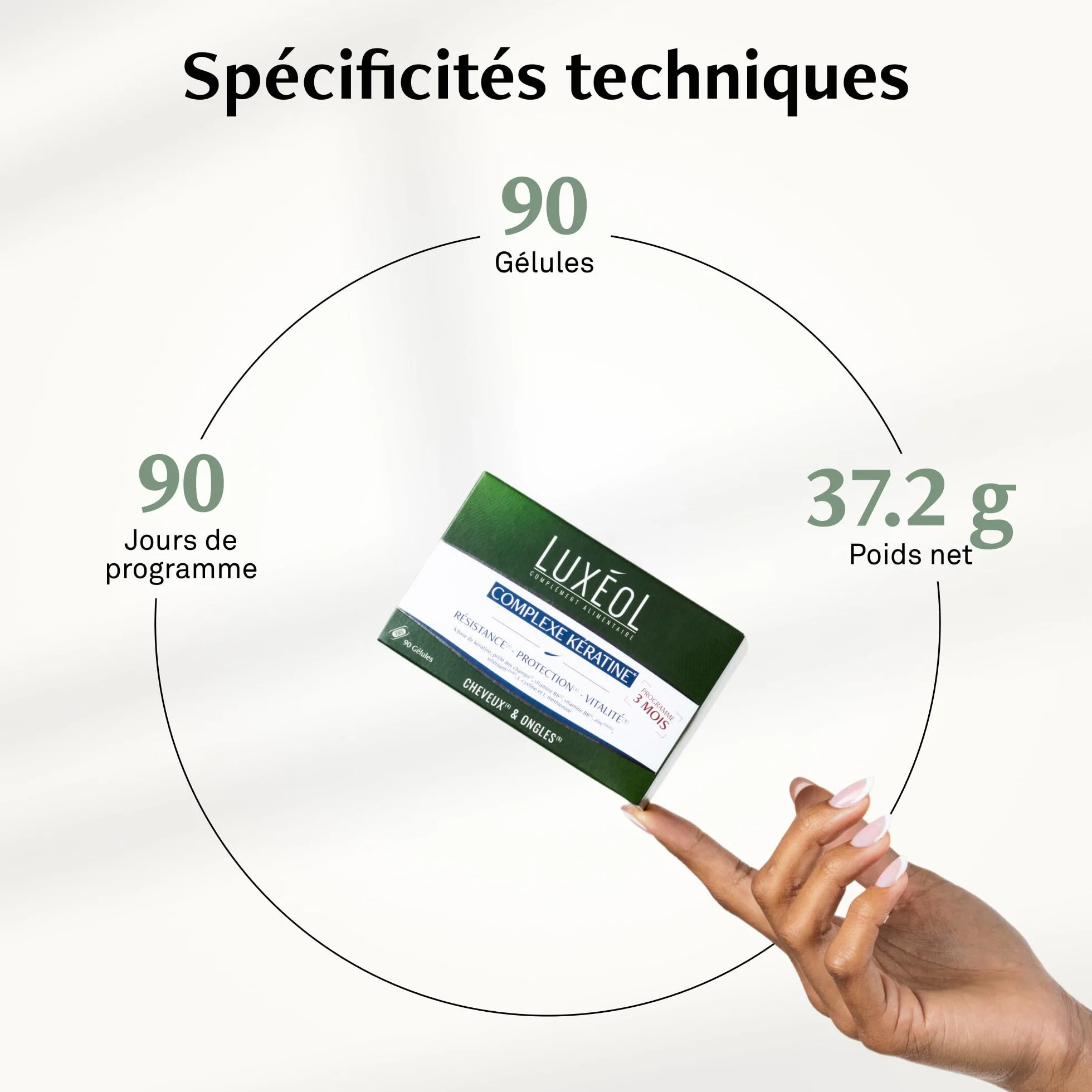 Luxéol Complexe Kératine 3 mois Complément alimentaire Cheveux & Ongles 90 Gélules