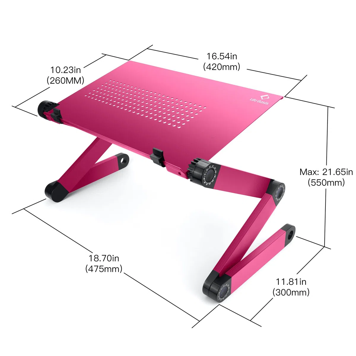 LifeBasis Table de Lit Pliable Table Ordinateur Réglable Compacte Légère pour PC Portable Plateau Table de Lecture pour Ultrabook Livre Magazine et Petit Déjeuner Rose