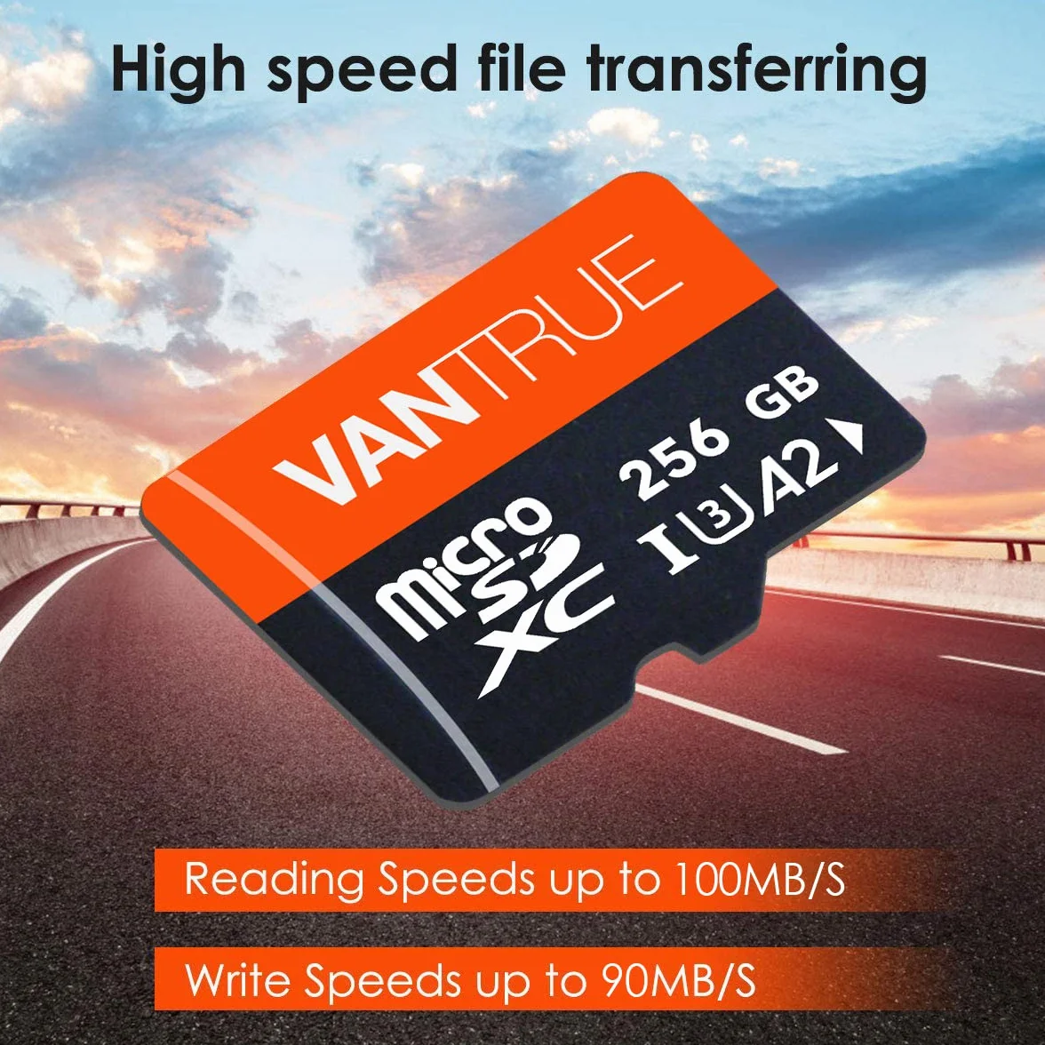 Vantrue Carte mémoire microSDXC UHS-I U3 4K 256Go avec Adaptateur