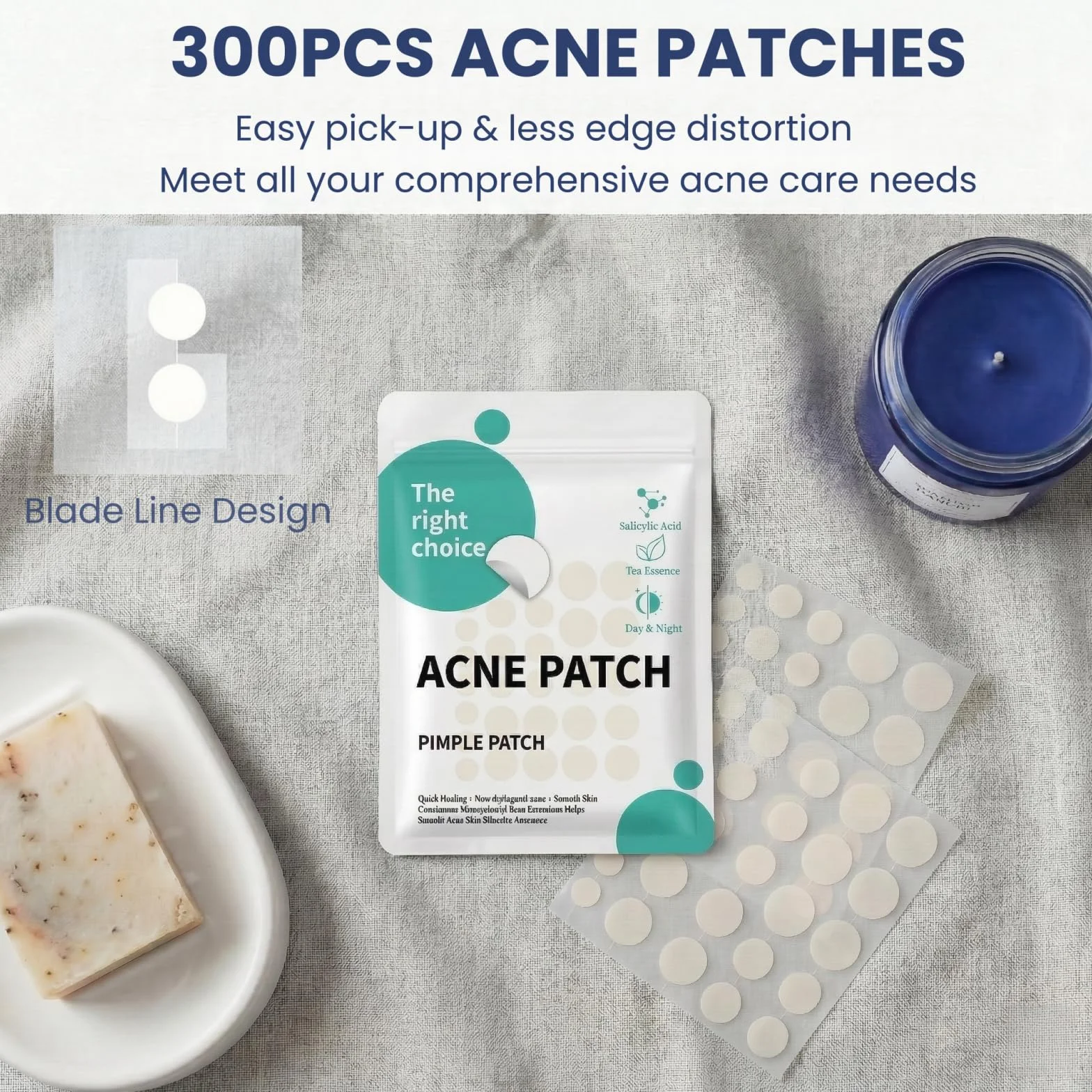 Hydrocolloïde Pimple Patches 300 Pièce, Invisible 2-In-1 Jour et Nuit avec Huile de Tea Tree & Acide Salicylique, Imperméable Transpirable