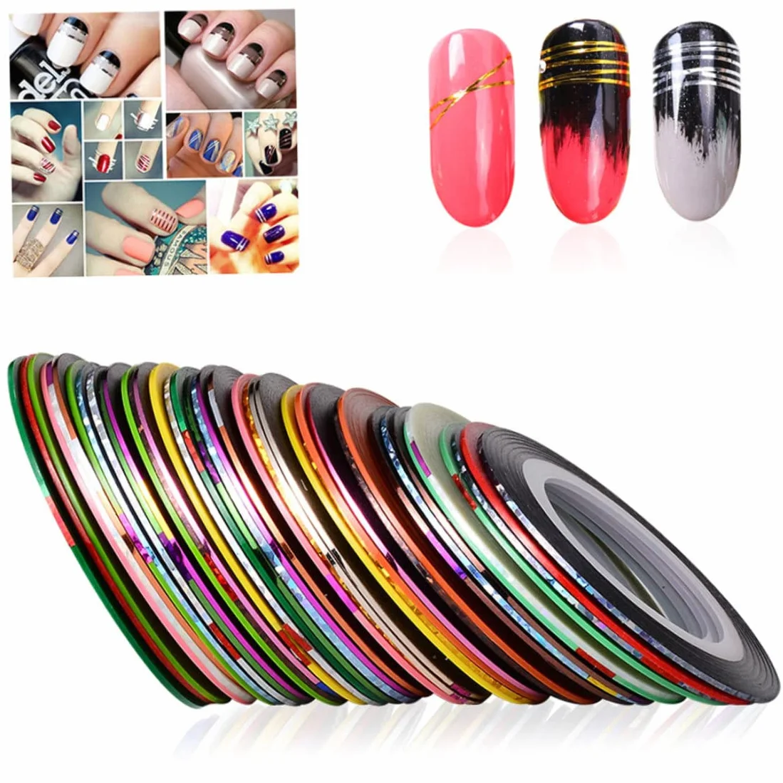 Ruban à bande nail art argent autocollant décoration lignes adhésifs ongles rayures