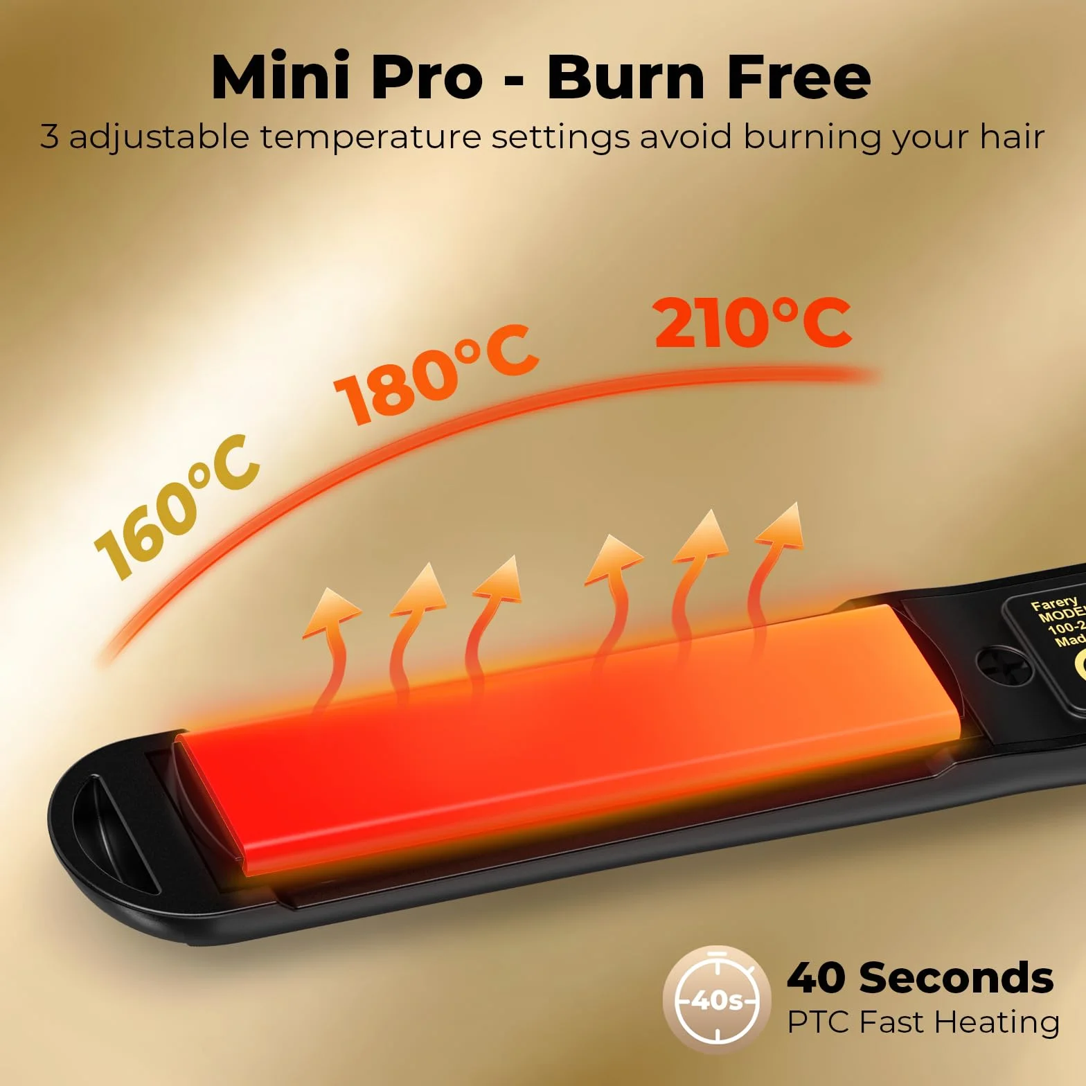 Farery Mini Lisseur Cheveux Courts Portable Température Réglable Arrêt Automatique Noir