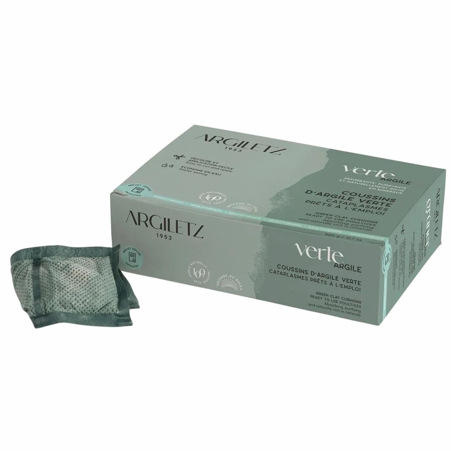 Argiletz Coussin Argile Verte 36 Alvéoles Cataplasme Prêt À L’Emploi Soin Corps Relaxant Muscles Fatigués Tissu Hypoallergénique