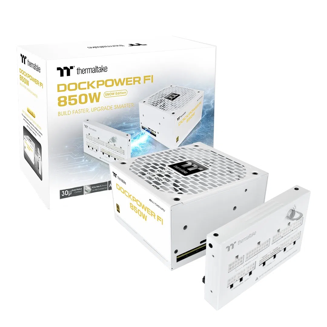 Thermaltake Dockpower FI 750W Alimentation PC Modulaire | 80 Plus Gold | ATX 3.1 & PCIe 5.1 | Architecture de Câblage Amovible pour Installation Facile, Contacts Plaqués Or 30μ | Neige