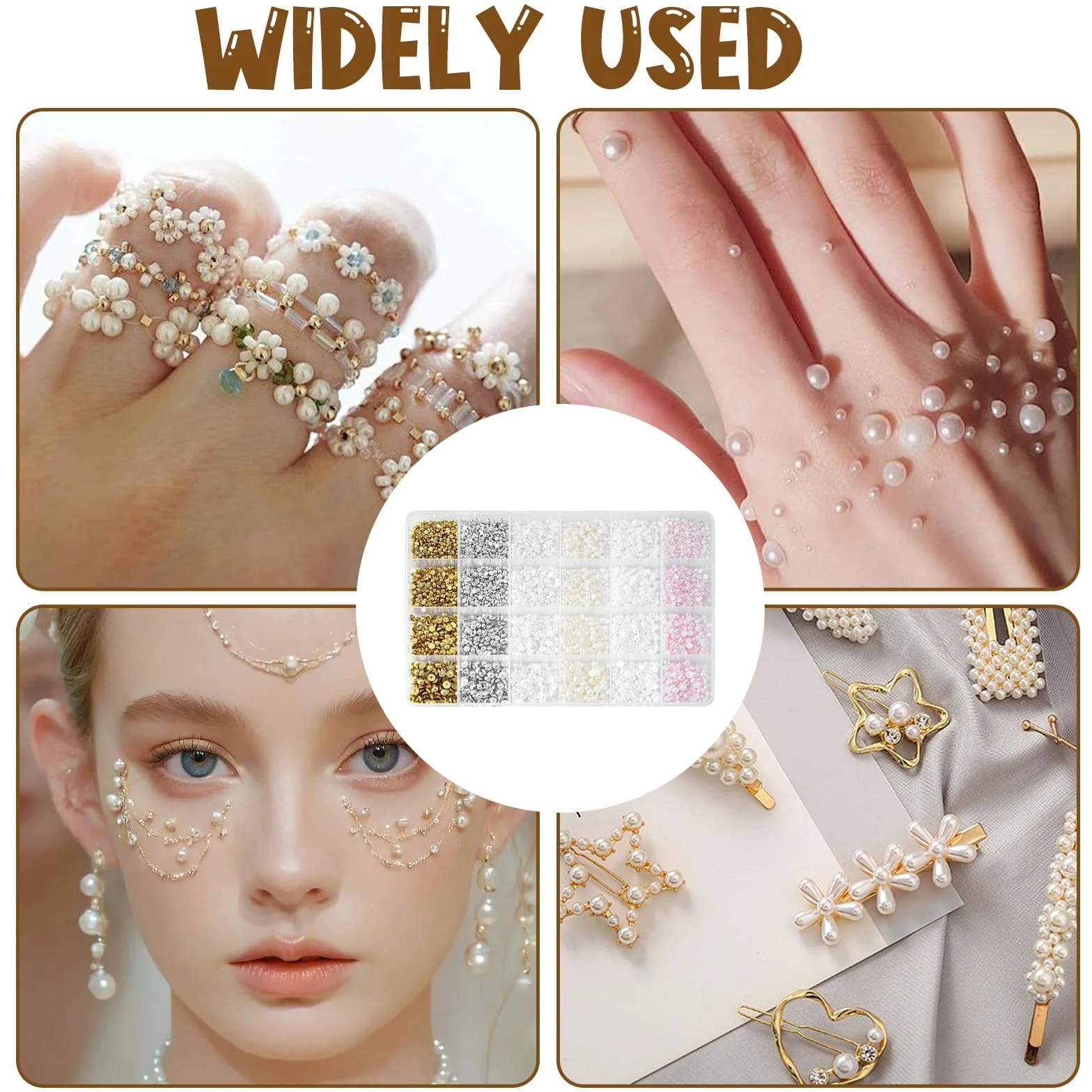 Lot de 10 000 perles à ongles plates, 6 couleurs, 4 tailles, pince à épiler pour manucure