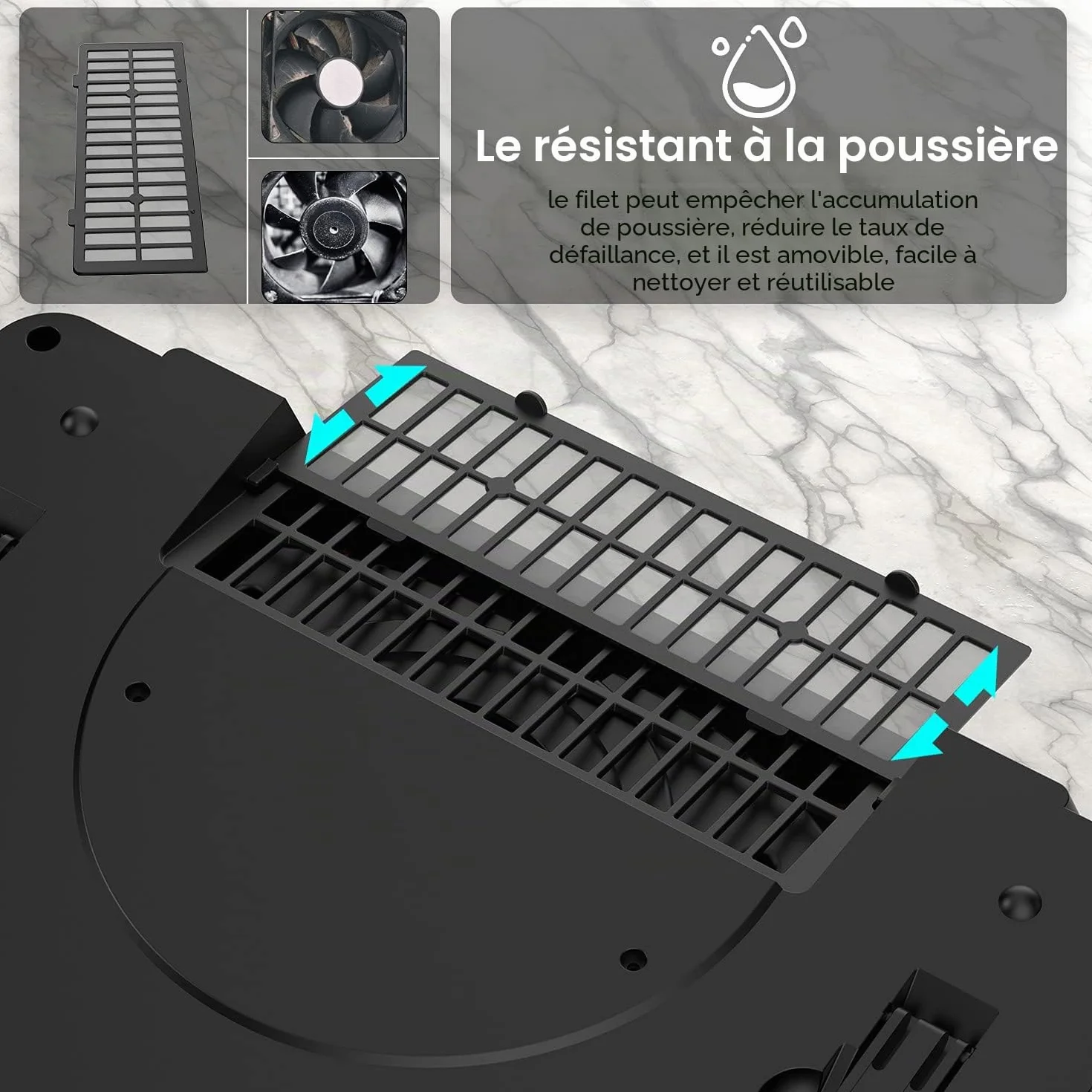 IETS GT500 Ventilateur turbo puissant 5000 tours/min pour ordinateur portable 13-17.3 pouces avec hub USB 3 ports