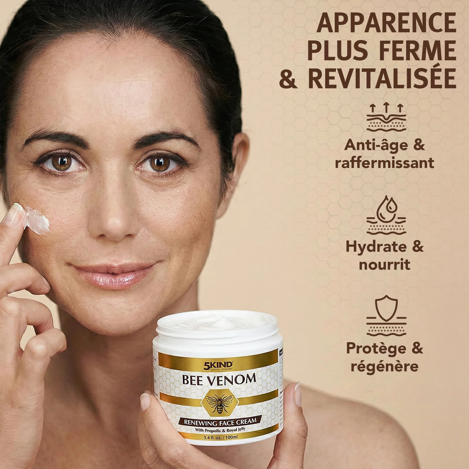 Crème Visage Régénérante au Venin d’Abeille 5Kind avec Propolis & Gelée Royale 100 ml - Crème Anti-Âge