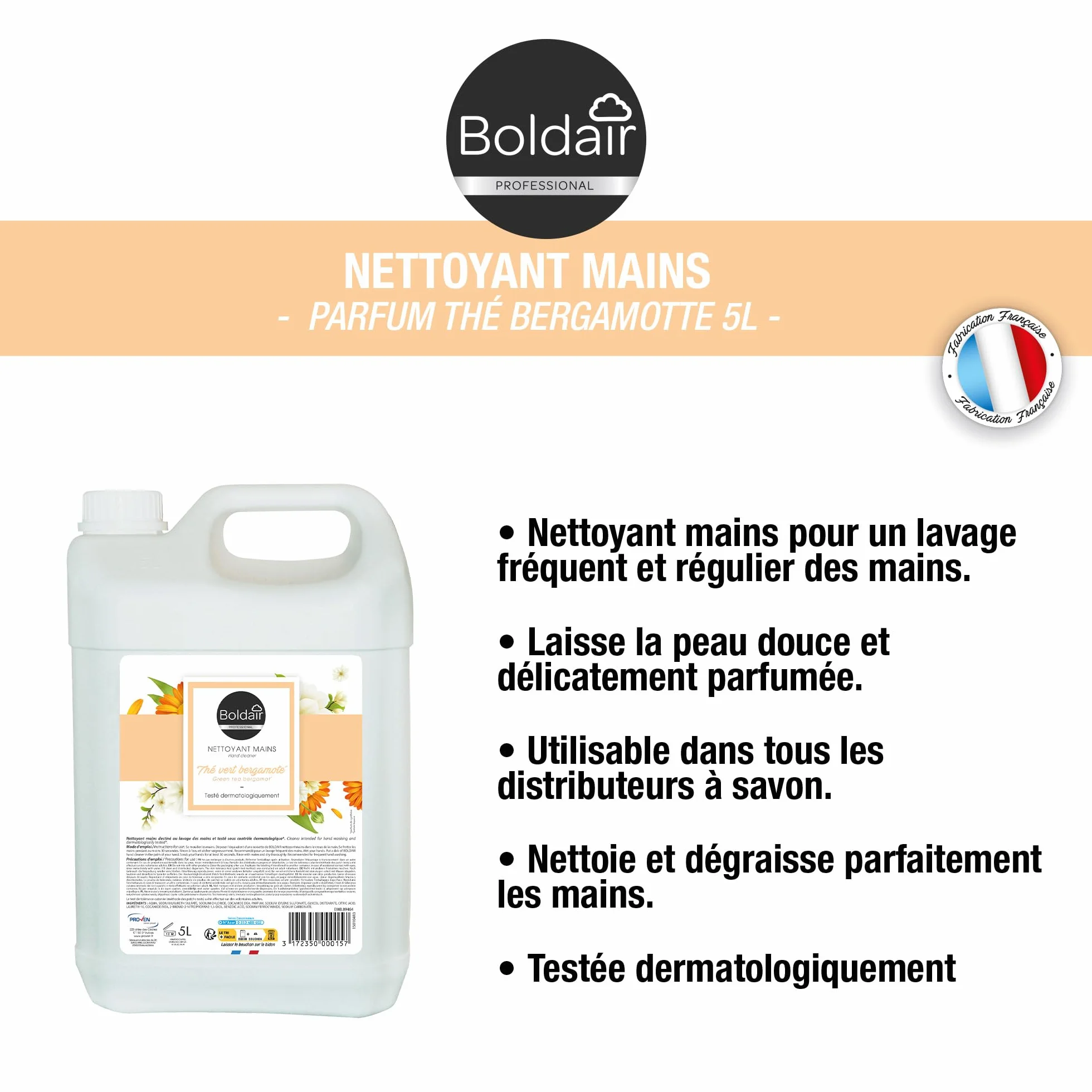 BOLDAIR Savon Crème Lavante Mains Thé Vert Bergamote 5L