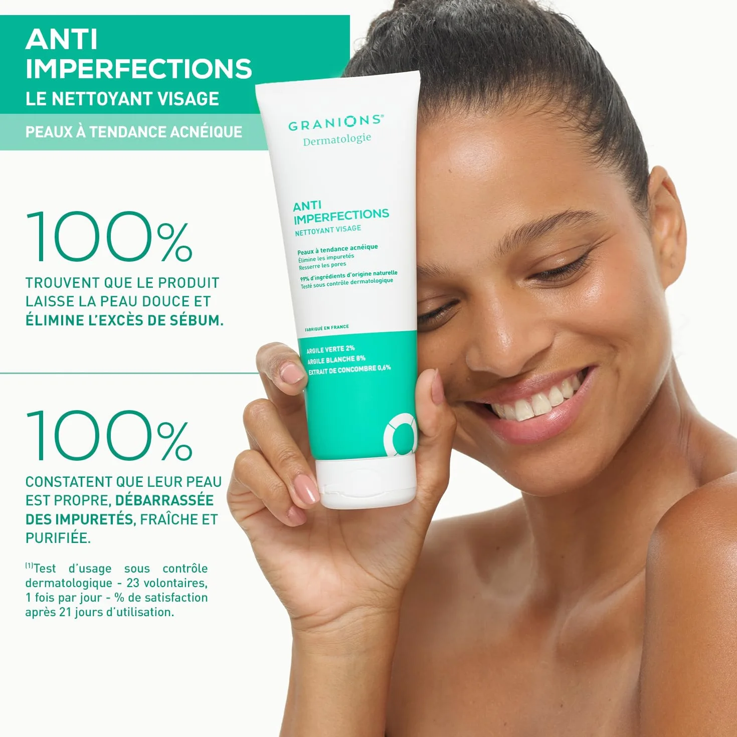 GRANIONS Nettoyant Visage Anti Imperfections 150g - Argile Verte, Argile Blanche, Vitamine C
