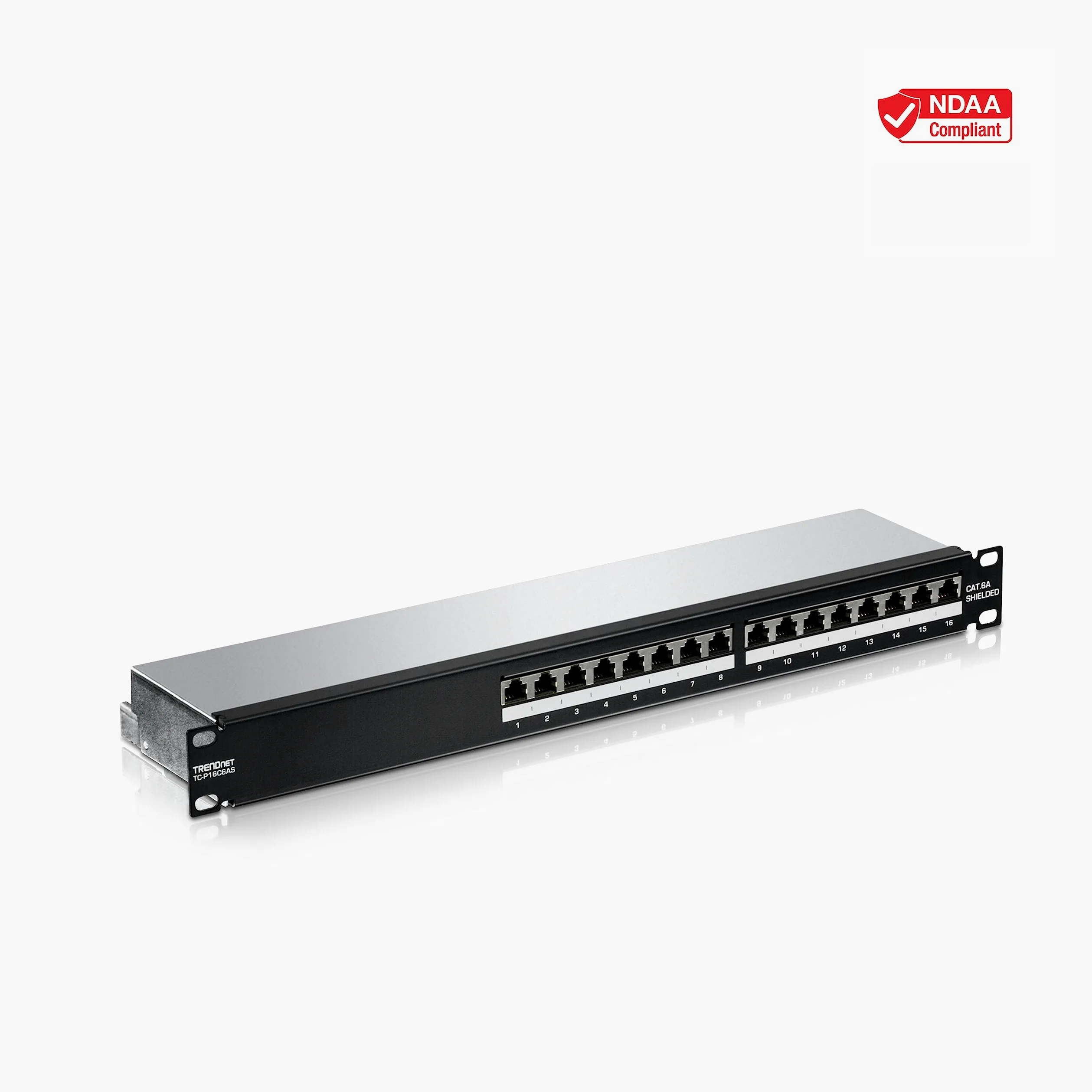 TRENDnet, TC-P16C6AS, Panneau de Brassage blindé 16 Ports Cat6A, boîtier métallique 1U 19", Compatible 10G, Compatible avec Les câbles Ethernet Cat5e / Cat6 / Cat6A, Gestion des câbles