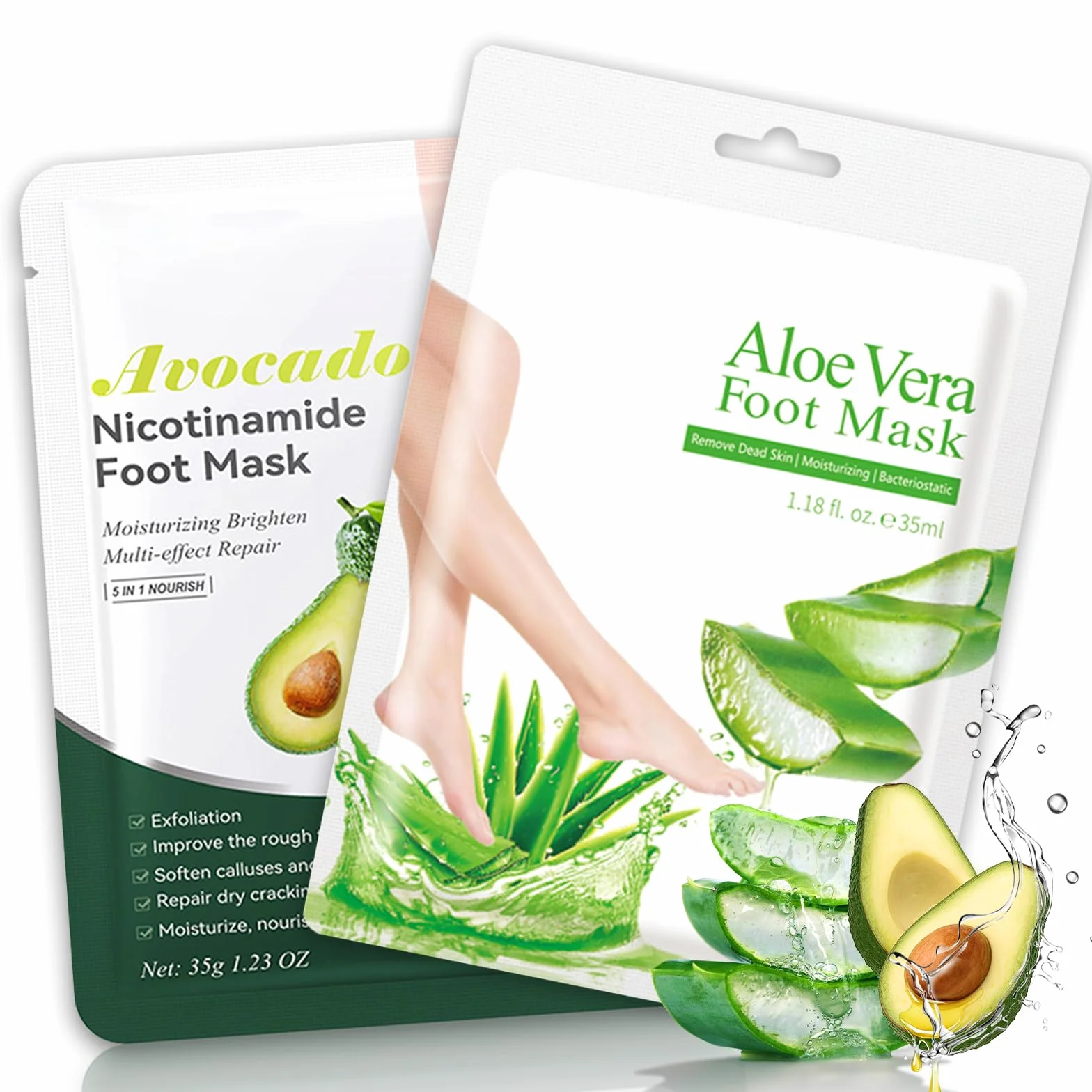 Masque Pieds Peeling Exfoliant Aloe Vera Avocat, Soin Hydratant pour Callosités et Crevasses, Femmes & Hommes
