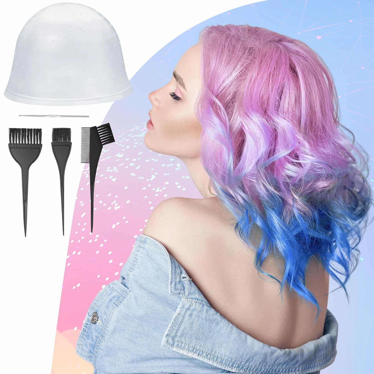 Bonnet Meches Cheveux Trous Pré-percés Professionnel Kit Coloration Cheveux 7 Pcs