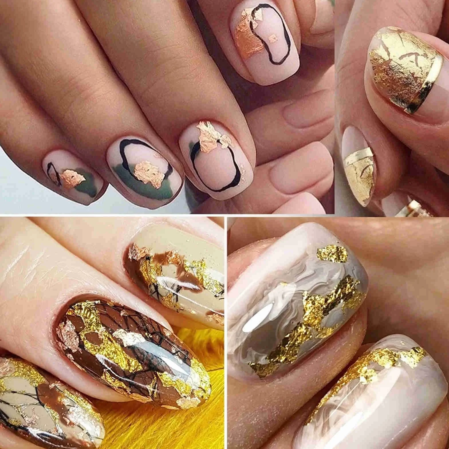 Paillettes Flocons de Feuille d'or Nail Art Holographique 2Pcs Gold Leaf Paper Metallic Foil Flakes Or Argent Cuivre