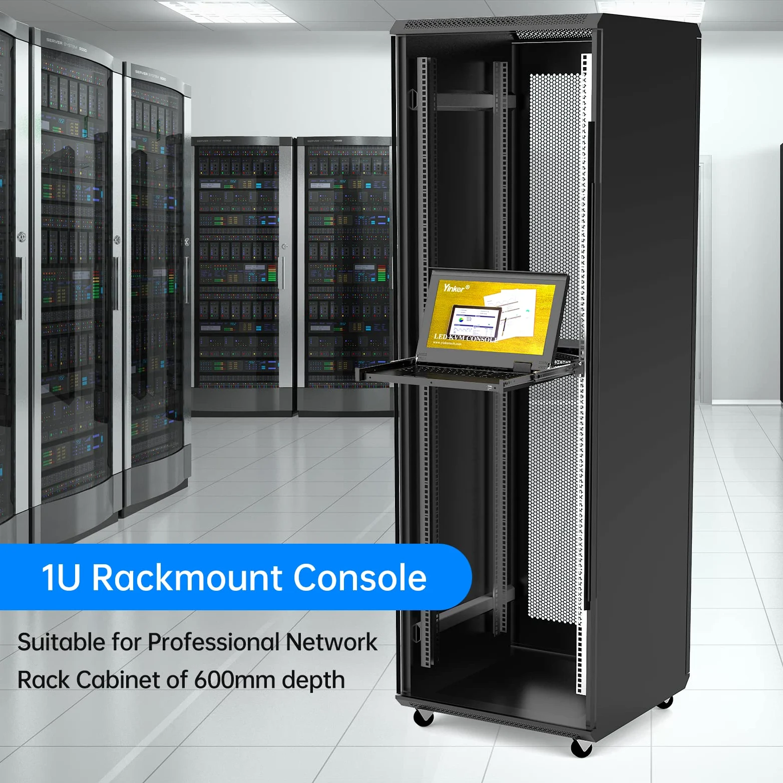 Console KVM VGA 8 ports 15,6" Écran LCD VGA Commutateur KVM Compatible avec Rack 1U 19" 600 mm de profondeur 600 mm avec clavier Touchpad Tiroir Câble KVM
