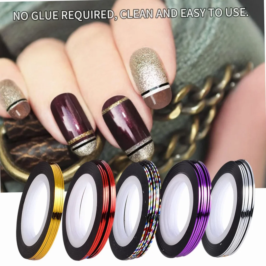 Autocollant à ongles adhésif ruban à rayures 20 m décoration nail art dorée