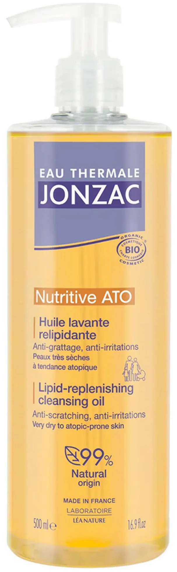 Eau Thermale Jonzac Huile Lavante Relipidante BIO NUTRITIVE ATO+ 500 ml Peaux très sèches tendance atopique