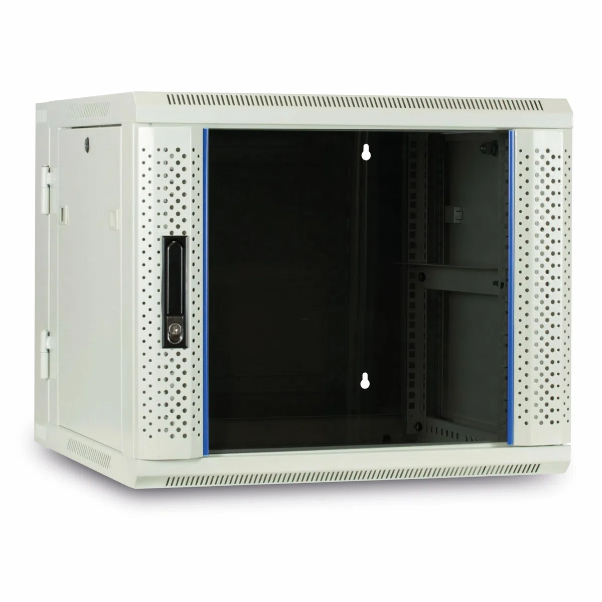 Baie Murale 12U Blanche (inclinable) avec Porte en Verre 600x600x635mm - Blanc