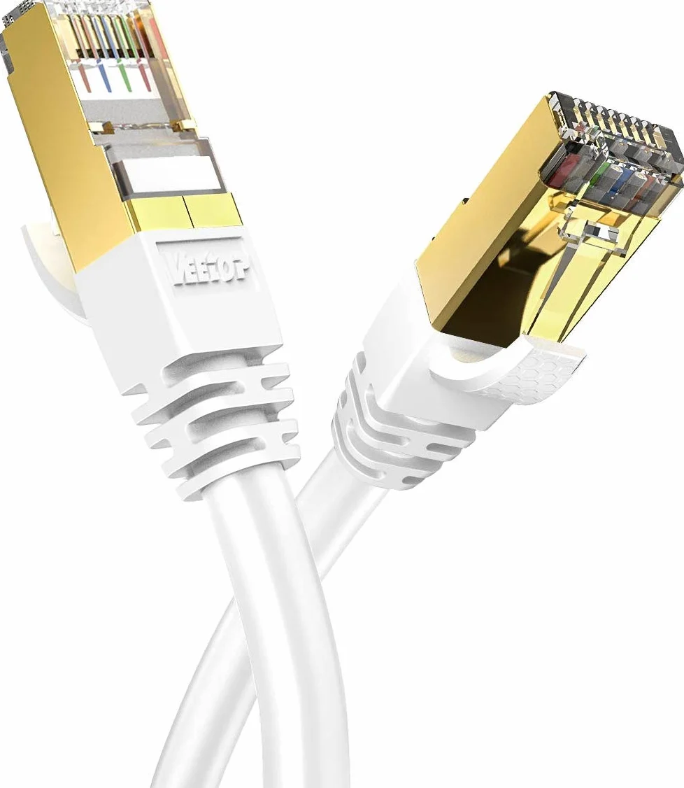 Veetop Câble Ethernet Cat 8, RJ45 50m Cable Réseau, Cat8 40Gbps 2000MHz Gigabit S/FTP Câble Internet Lan pour PS5, Routeur, Téléviseurs, Xbox, Plus Rapide que Cat 6/Cat 7