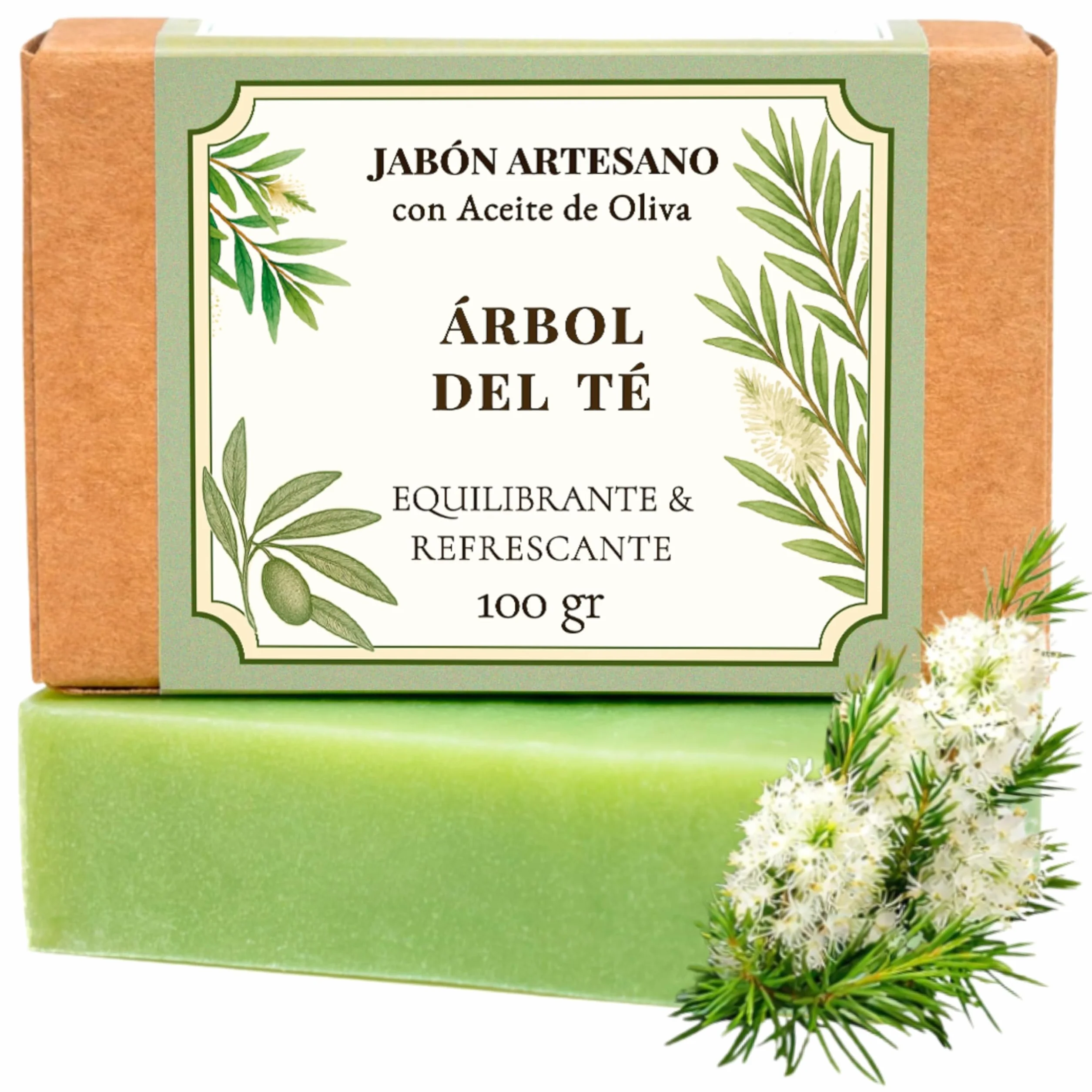 Savon Tea Tree à l'huile d'olive 100 g – savon solide corps et visage, cosmétique naturelle pour peaux grasses et mixtes
