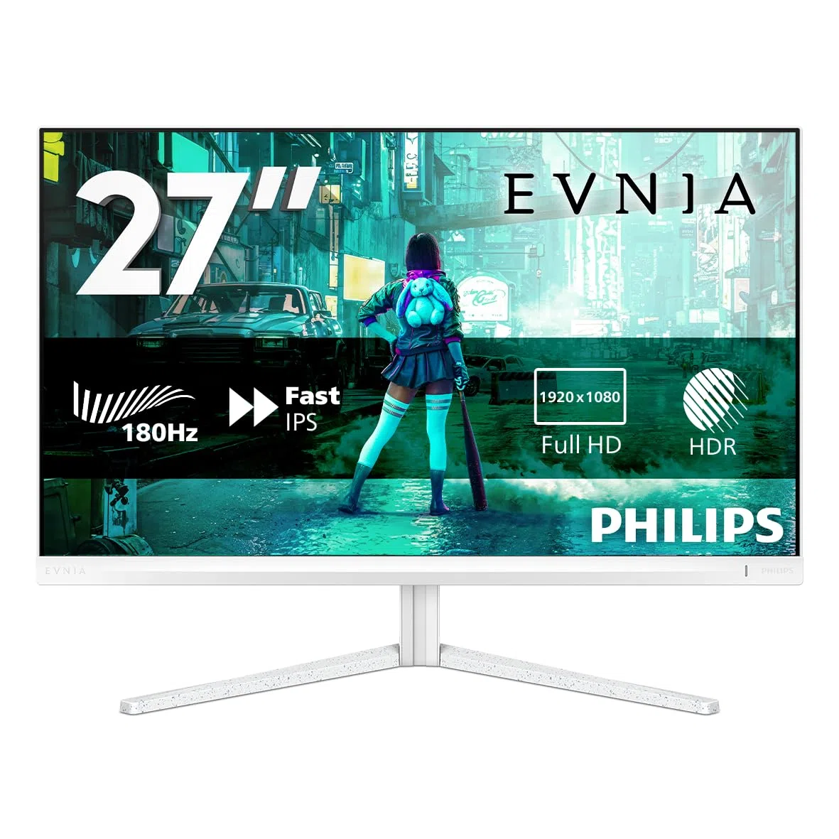 PHILIPS Evnia 27M2N3201A - Moniteur de Jeu Full HD 27 Pouces, 180 Hz, 0,5 ms, FreeSync Prem., G-Sync Comp., HDR10 (1920x1080, 2X HDMI, DisplayPort) Blanc