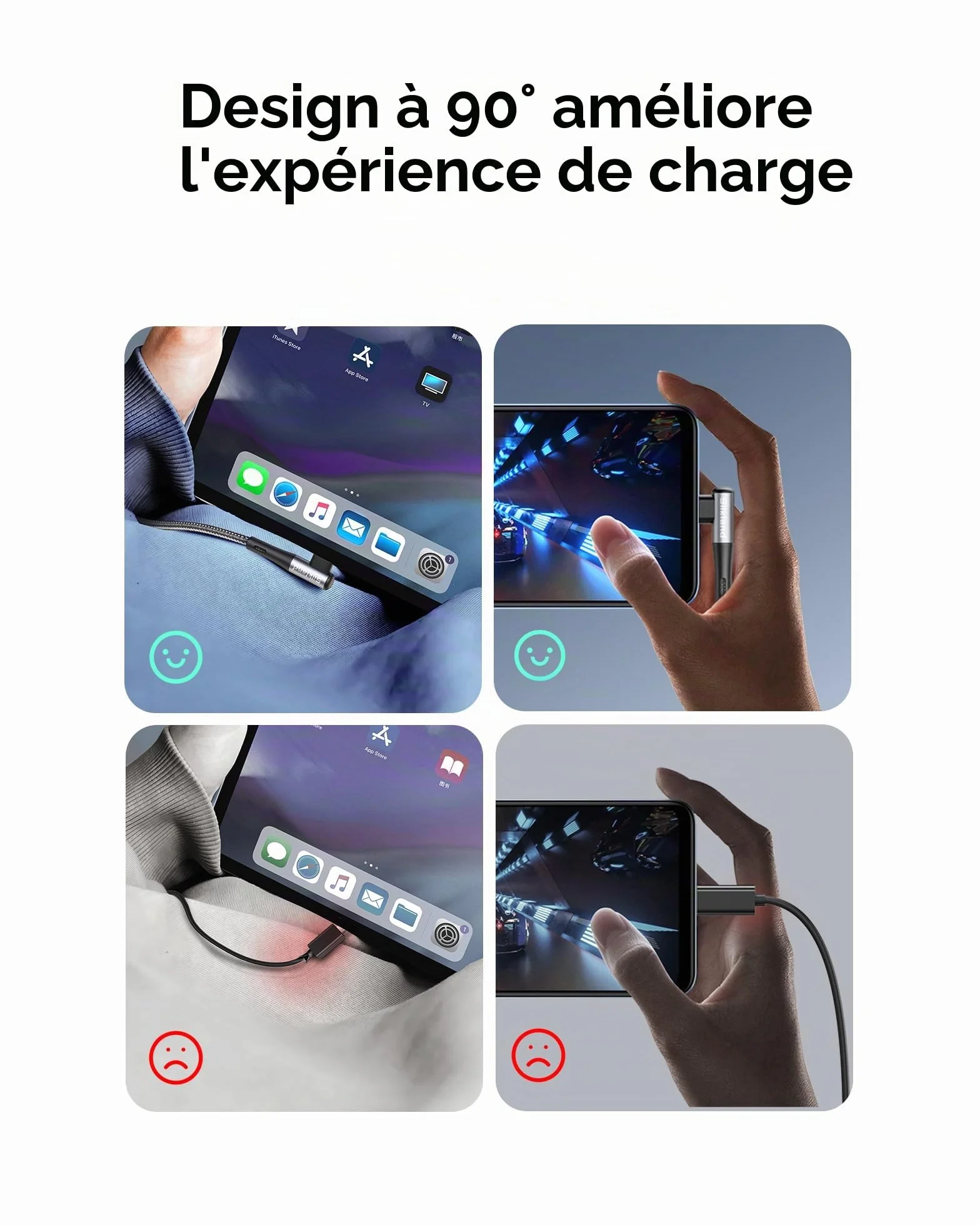 Silkland Câble USB C vers USB C Court 30CM Coudé 240W 48V/5A PD3.1&QC4.0+ Charge Rapide 90 Degrés pour Android Auto iPhone 16 15 Samsung S25 MacBook Pro Air iPad Pro Mini