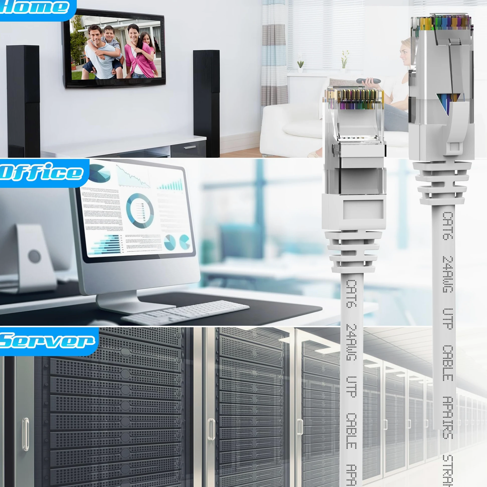 Câble Ethernet Cat6 de 60 m, câble de raccordement Cat6, câble réseau UTP, intérieur et extérieur, PoE, 24 AWG CCA, compatible avec PC, ordinateur portable, routeur, commutateur, serveur, avec 25