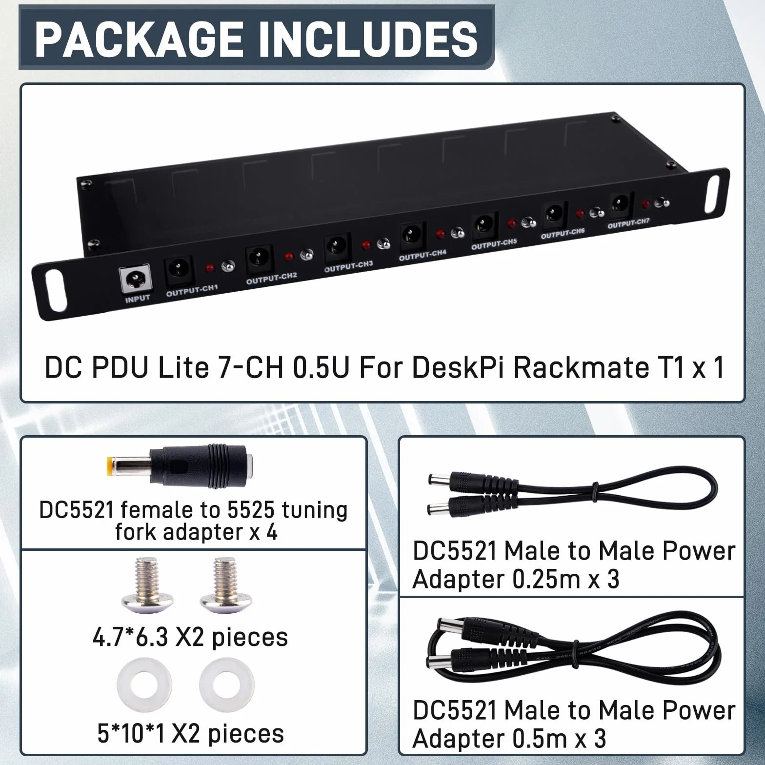 GeeekPi RackMate Accessories DC PDU Lite 7-CH 0.5U