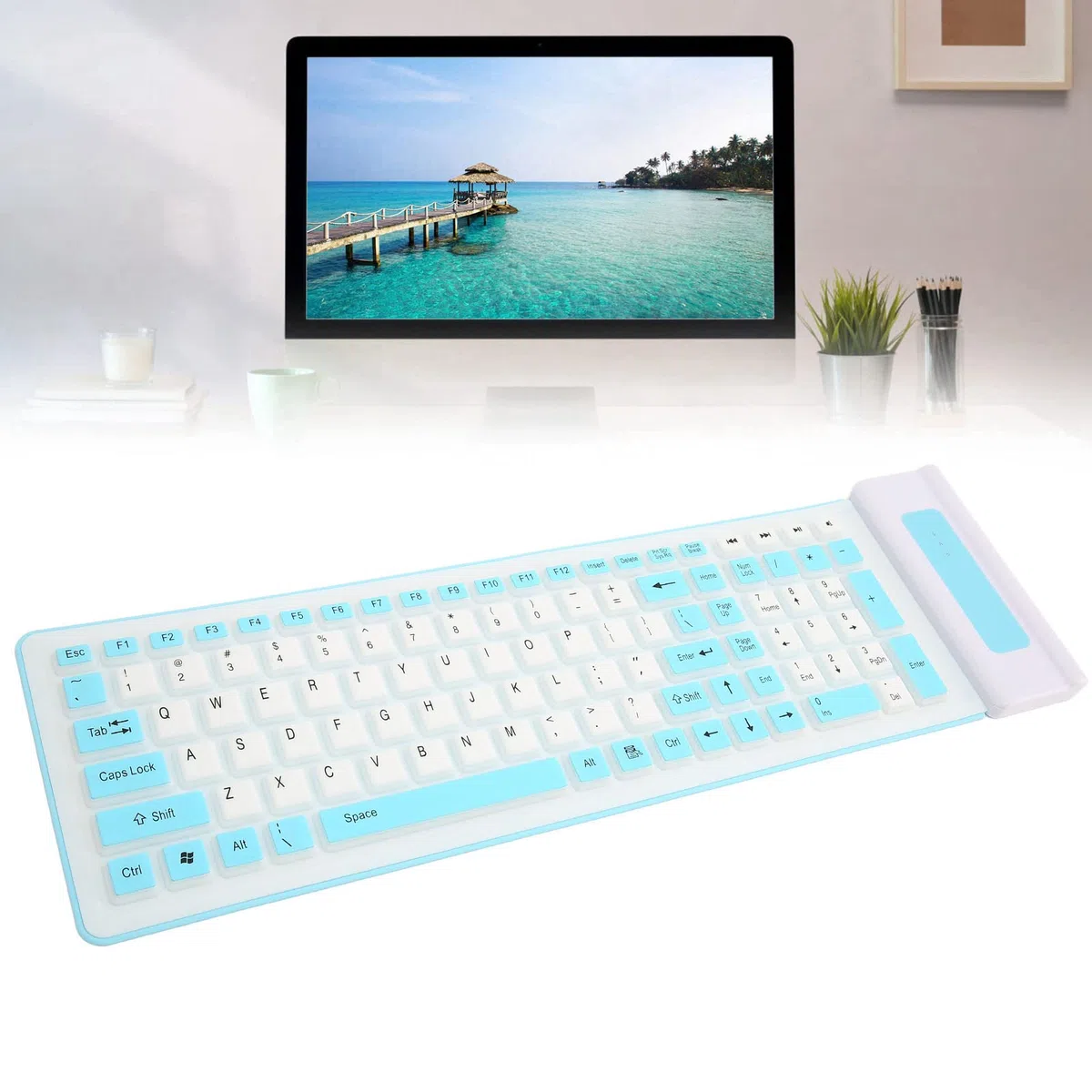 Clavier en Silicone, sans Fil USB 2,4 G, Pliable, Étanche, Flexible 103 Touches, D'Ordinateur Portable
