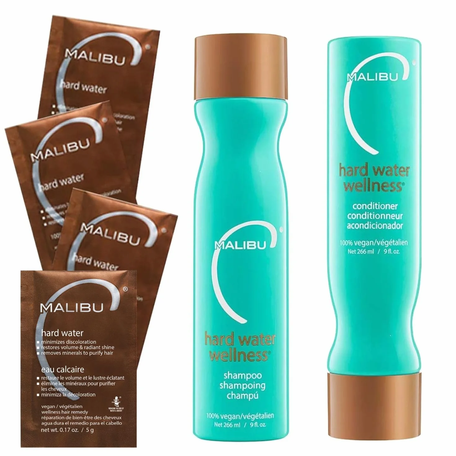 Malibu C Kit de traitement à l'eau dure, shampoing 9 oz, après-shampooing 9 oz, traitement 0,17 oz
