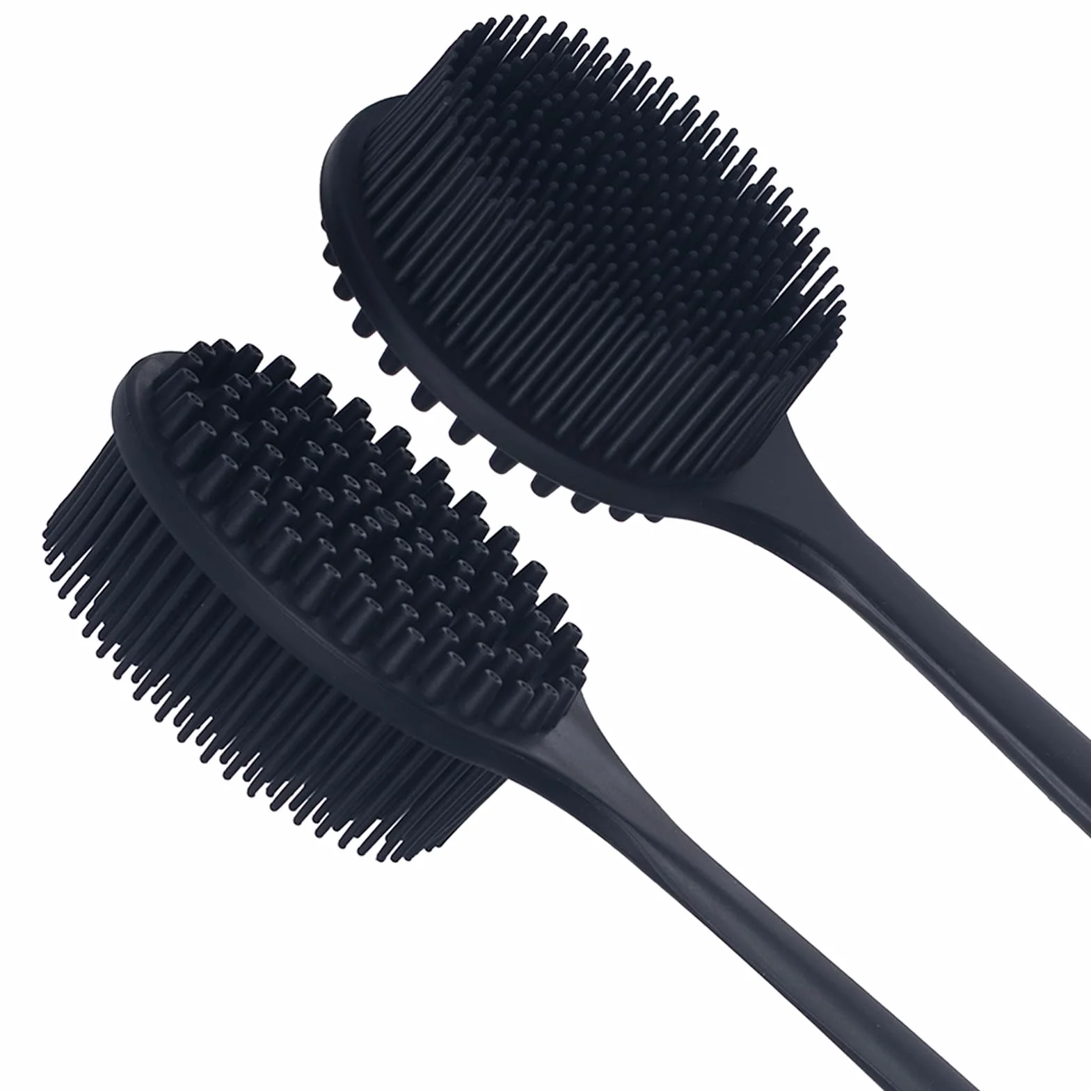Brosse à dos pour douche en silicone souple avec long manche, sans BPA, hypoallergénique noir
