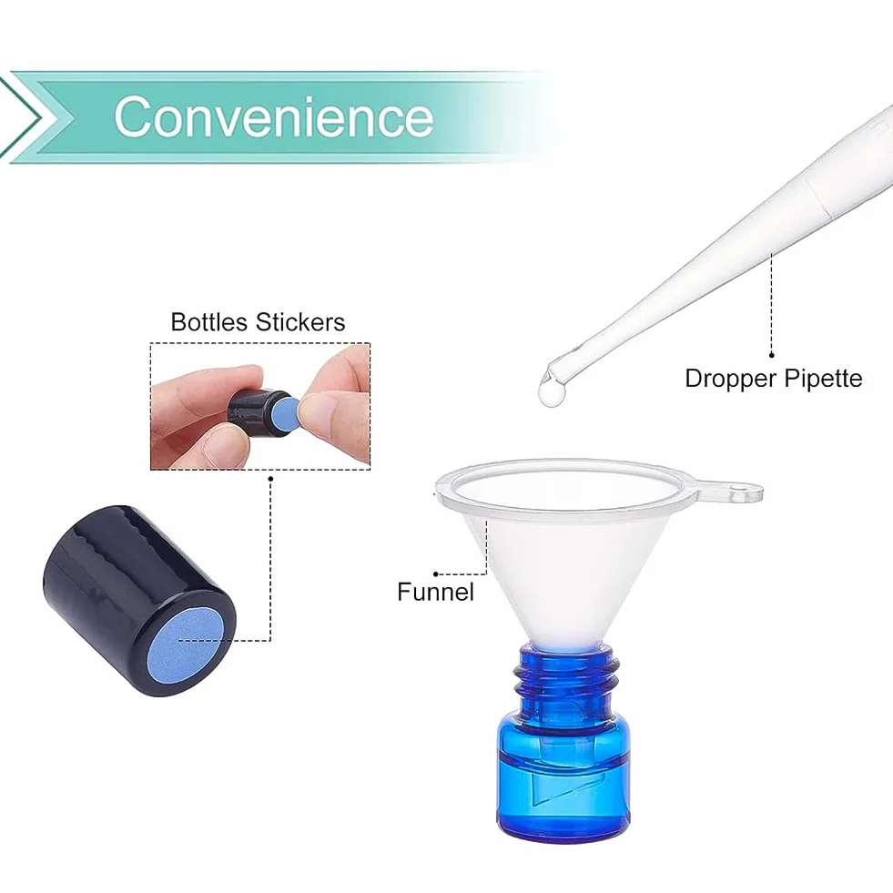 BENECREAT 30 Pack 1ml Bleu Bouteilles à rouler en verre Flacon roll-on huiles essentielles billes acier inoxydable