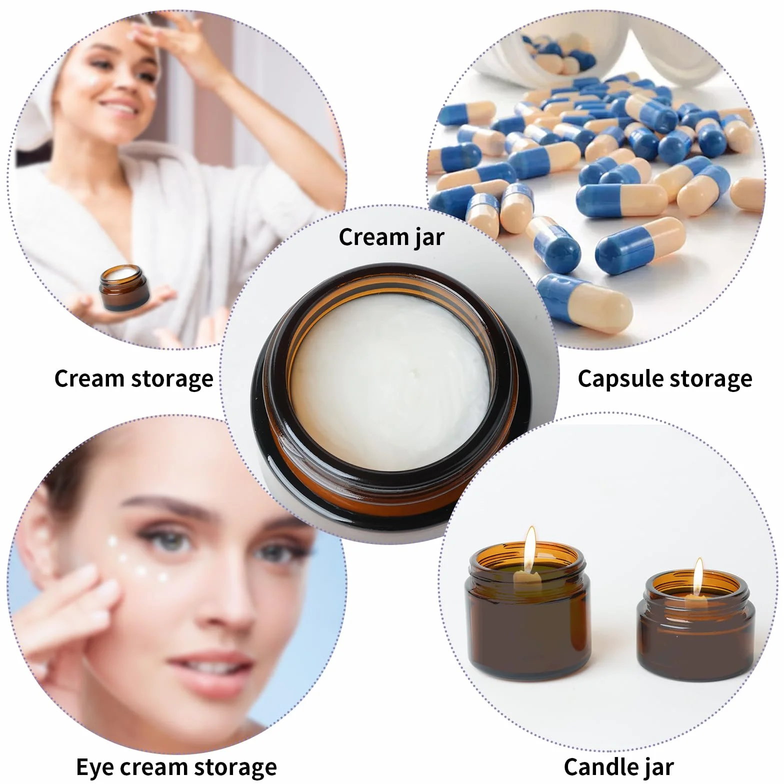 Pots en verre ambré cosmétiques vides avec couvercles 14 x 20 ml
