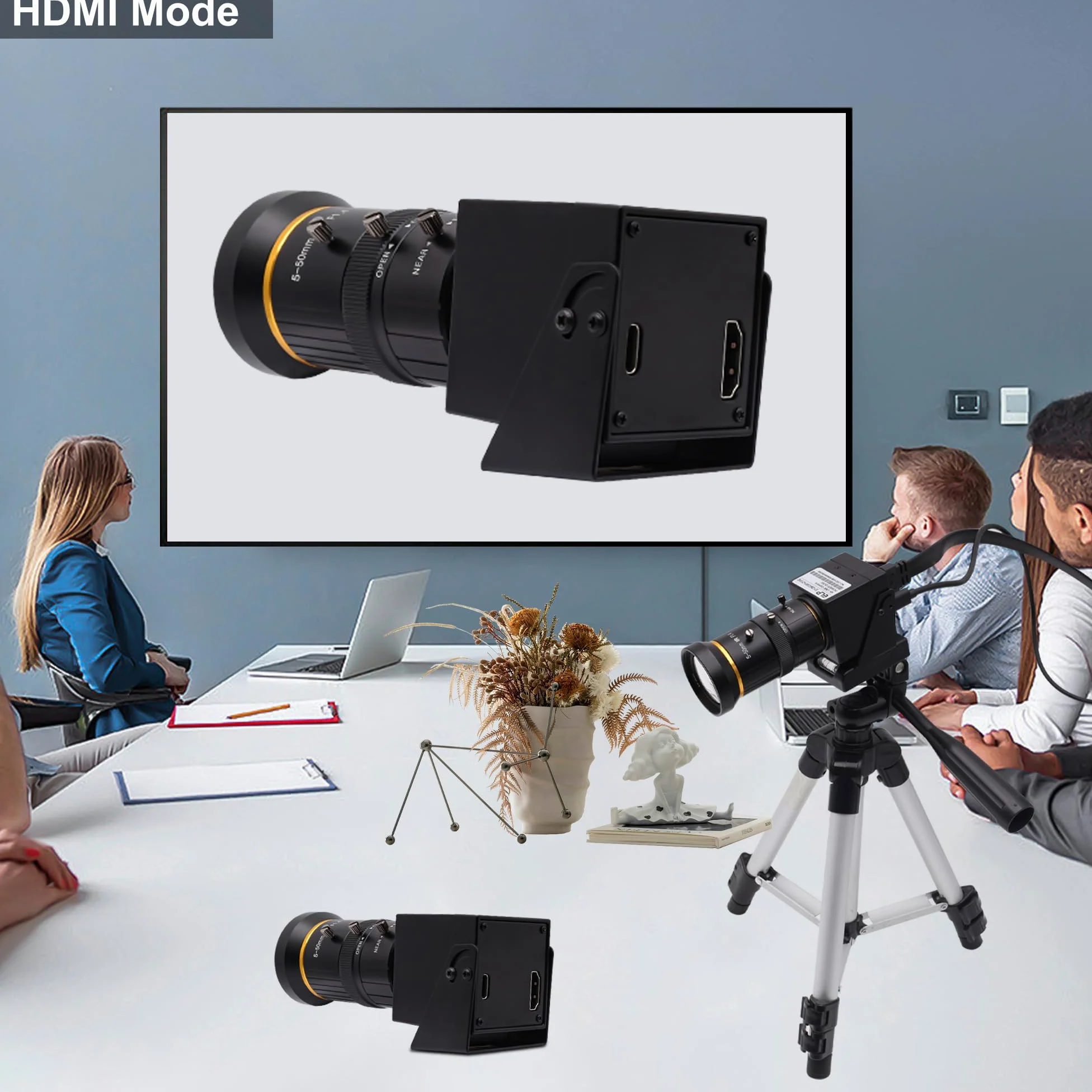 SVPRO Caméra HDMI USB 4K avec téléobjectif 5-50 mm, zoom optique 10x, mise au point manuelle en streaming, webcam H.264, caméra industrielle microscope pour PC/moniteur/TV/projecteur