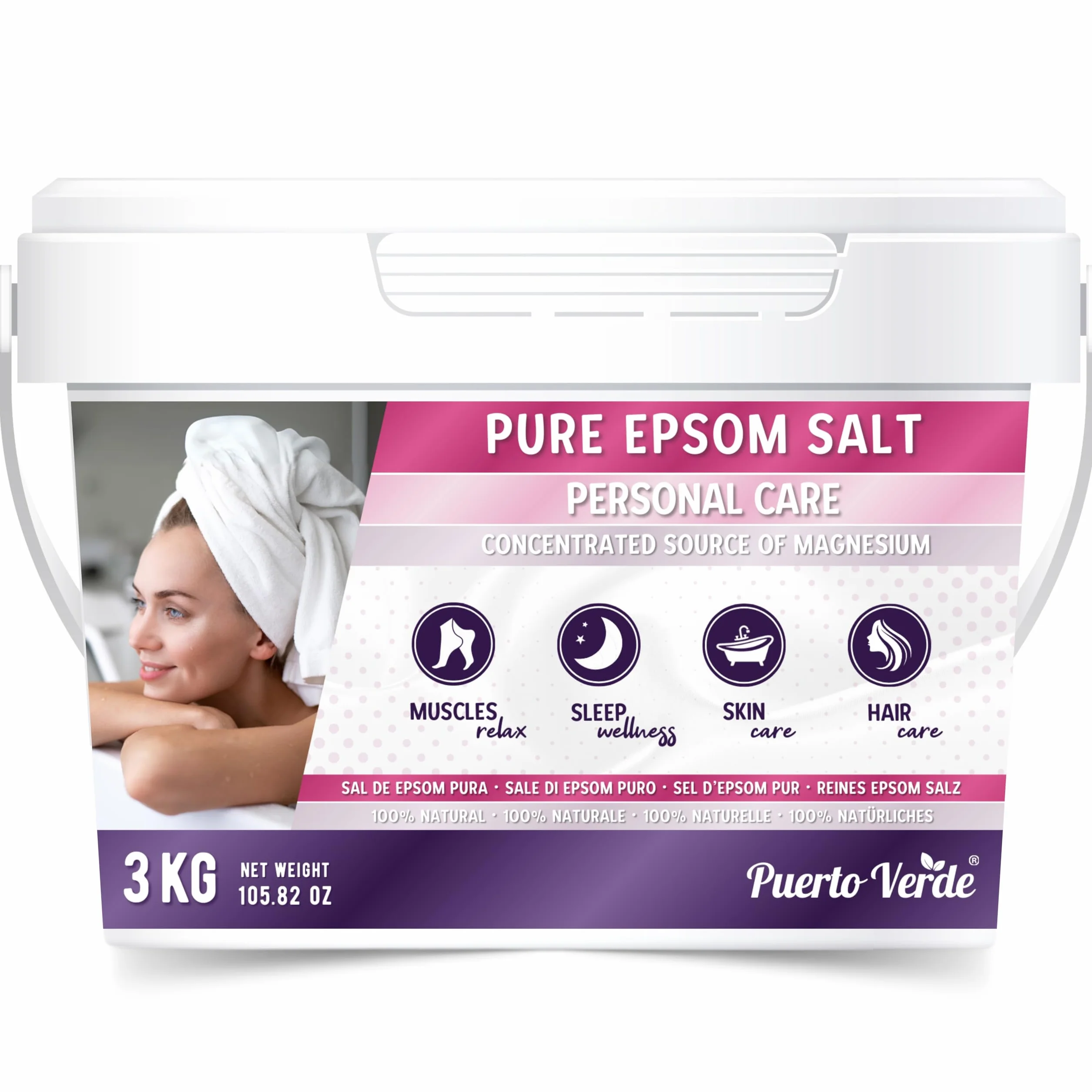 Sel d'Epsom Pur 3 kg - Source Concentrée de Magnésium pour Relaxation Musculaire et Soulagement du Stress