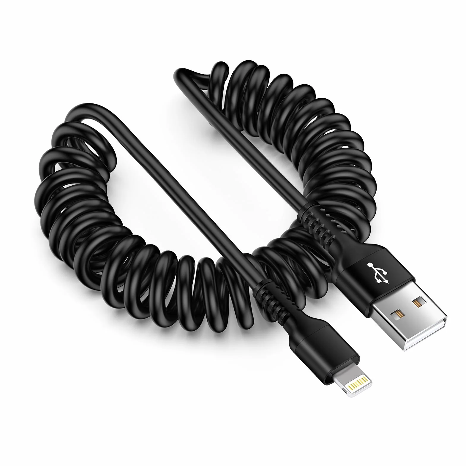 Câble Spiralé USB A vers Lightning MFi pour iPhone Carplay Chargeur Rétractable