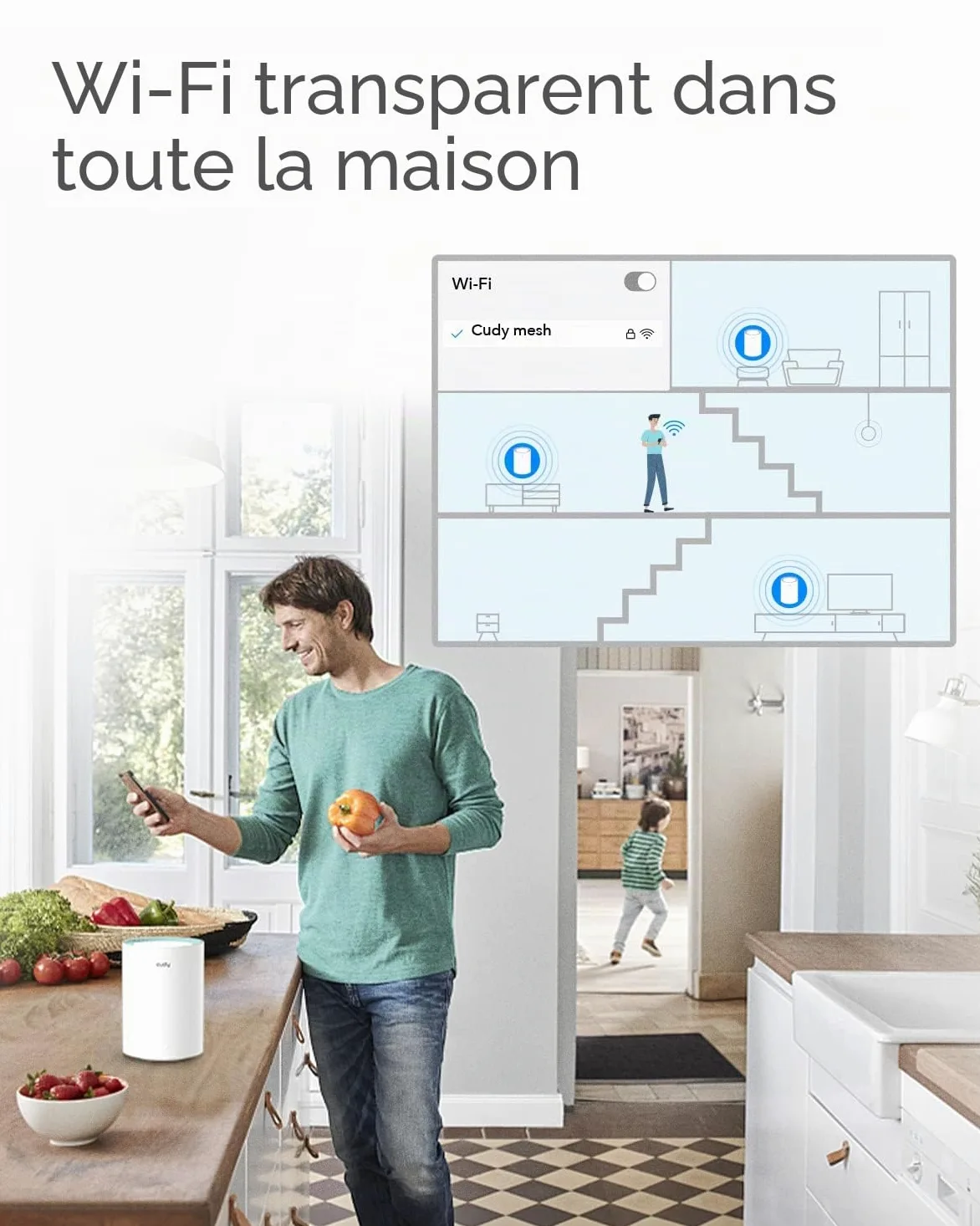 Cudy AC1200 Système WiFi Gigabit Whole Mesh - Double Bande - Extension WiFi - Ports Gigabit - Antennes à Gain élevé - VPN - Cloudflare - Connectez jusqu'à 100 appareils - M1300(Lot de 2) | Wi-Fi 5 bi-bande à 867 + 300 Mbps, 2 ports GbE, réseau maillé tran