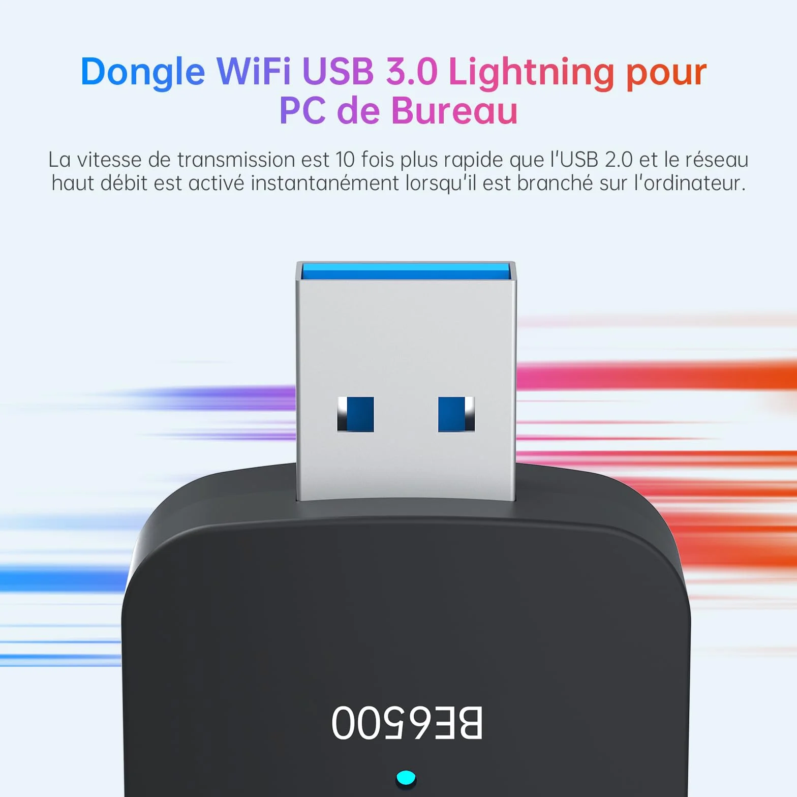 BE6500 Clé WiFi 7 Adaptateur Réseau sans Fil Tri-Bande 6GHz 5GHz 2.4GHz USB Longue Portée Antenne à Gain Élevé Compatible Windows 11/10 WPA3