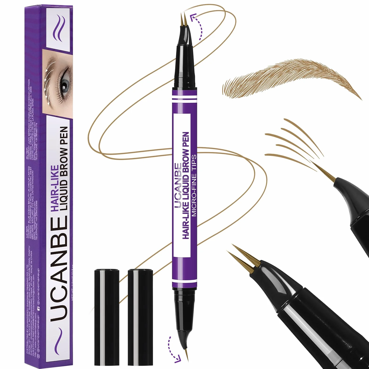 UCANBE Stylo Sourcils 2-en-1 Effet Microblading Waterproof Longue Tenue 24H Pointe Fourchette Précise Brun clair