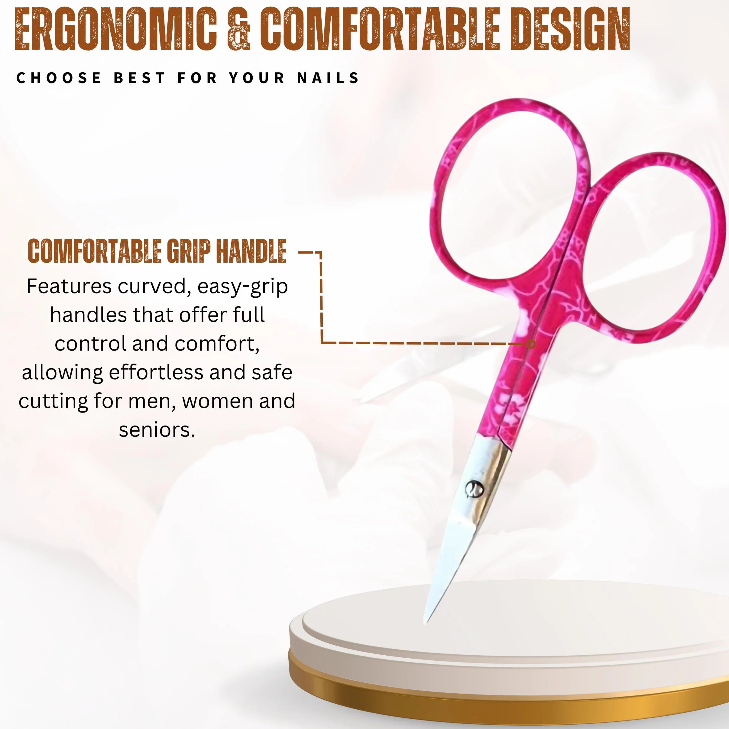 ASM Ciseaux à ongles incurvés 9,5 cm - Coupe-cuticules robustes pour sourcils, barbe et nez (rose)