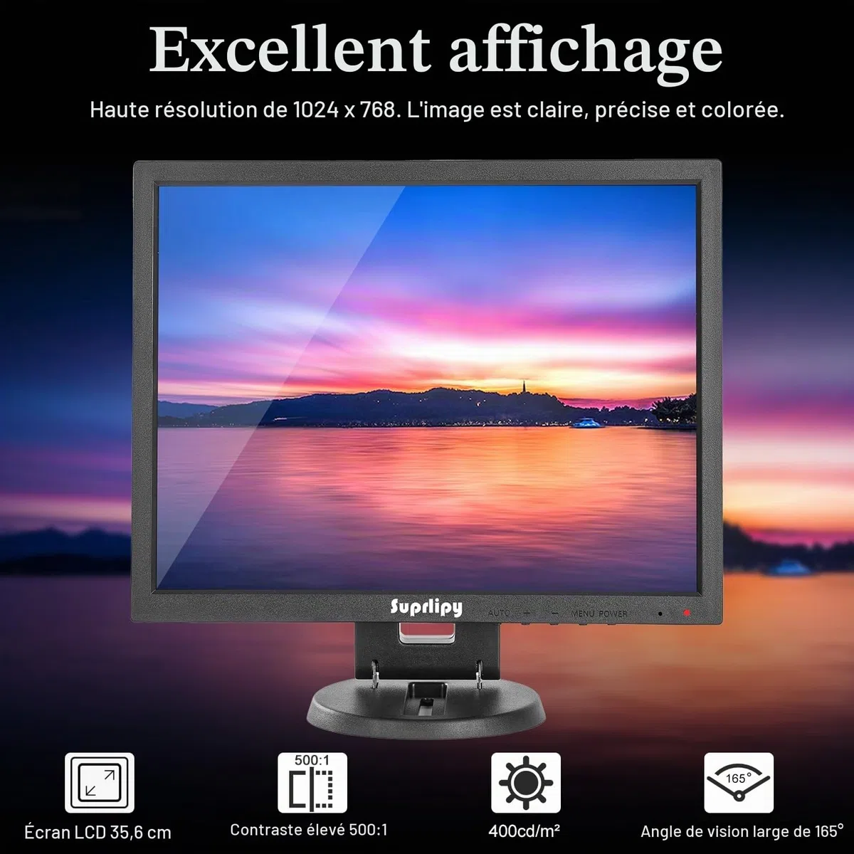14 Pouce TFT LCD Sécurité CCTV Moniteur 1024x768 4:3 Résolution d'écran Couleur HDMI VGA BNC AV Entrée avec télécommande Haut-parleurs intégrés pour caméra de Surveillance DVR PC