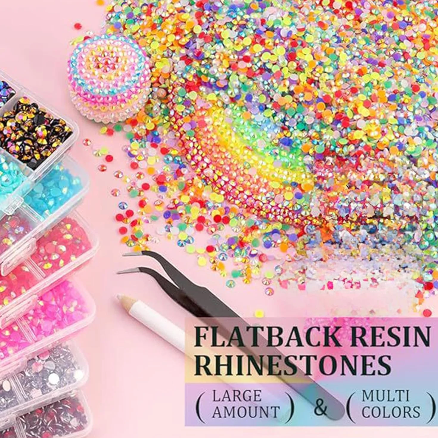 Lot de 32 000 Strass en Résine Bedazzling Kit - 40 Couleurs 3 mm Strass Ongle Nail Art - Diamants en Cristal À Dos Plat