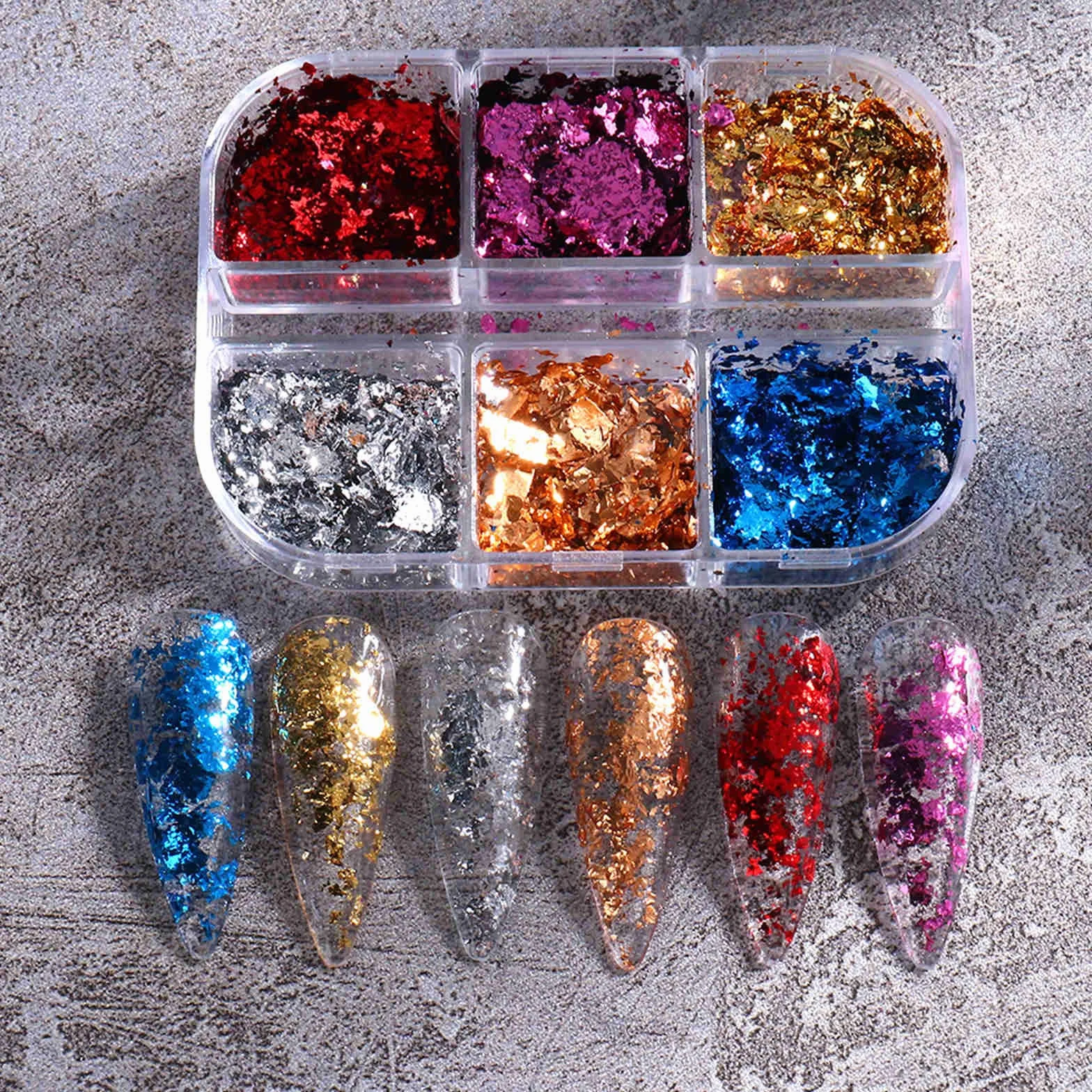 Paillettes Flocons de Feuille d'or Nail Art Holographique 2Pcs Gold Leaf Paper Metallic Foil Flakes Or Argent Cuivre