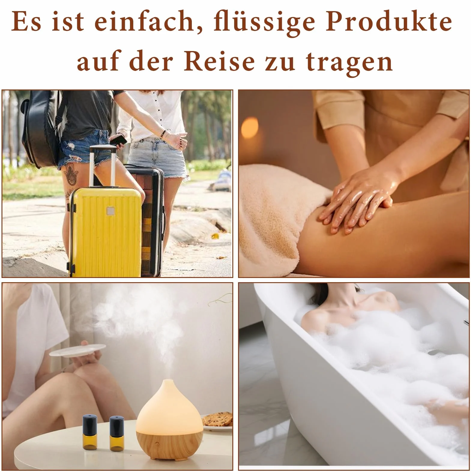 Mini Rouleaux de Verre Brun 52 Pièces 2ml Bouteilles avec Bille en Acier Inoxydable pour Huiles Aromathérapie