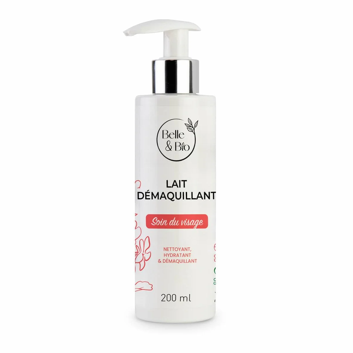 LAIT DÉMAQUILLANT BIO VISAGE BELLE&BIO 200 ml Nettoyant Hydratant Sans rinçage Toutes Peaux