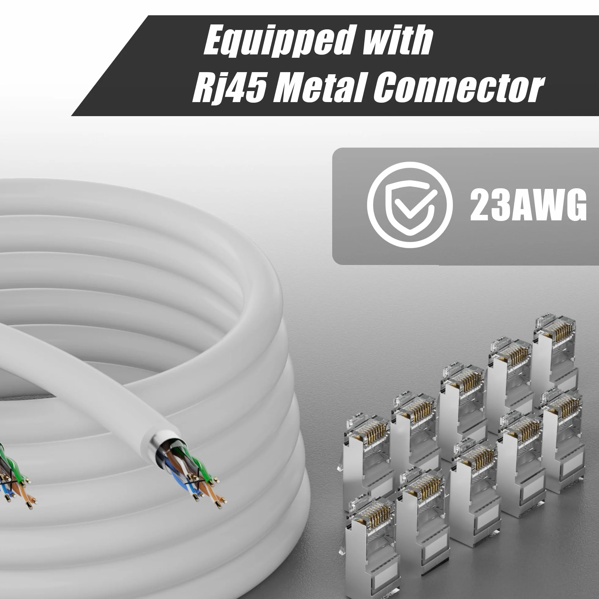 Câble Ethernet 50m Rj45 Cat 6 Gigabit FTP 23AWG Blindé Extérieur Blanc